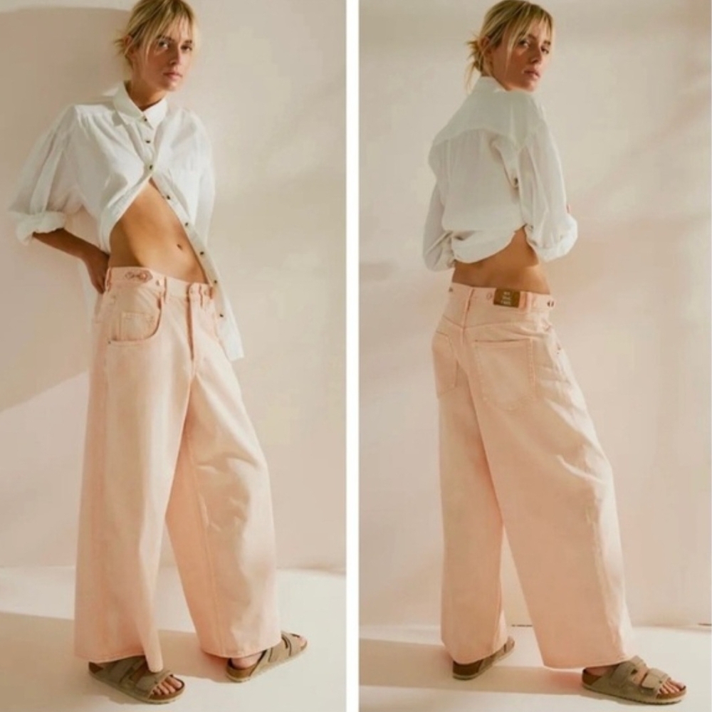 Free People We The Free Electric Feels Dropped Wide Leg Barrel Jeans NWT Boho